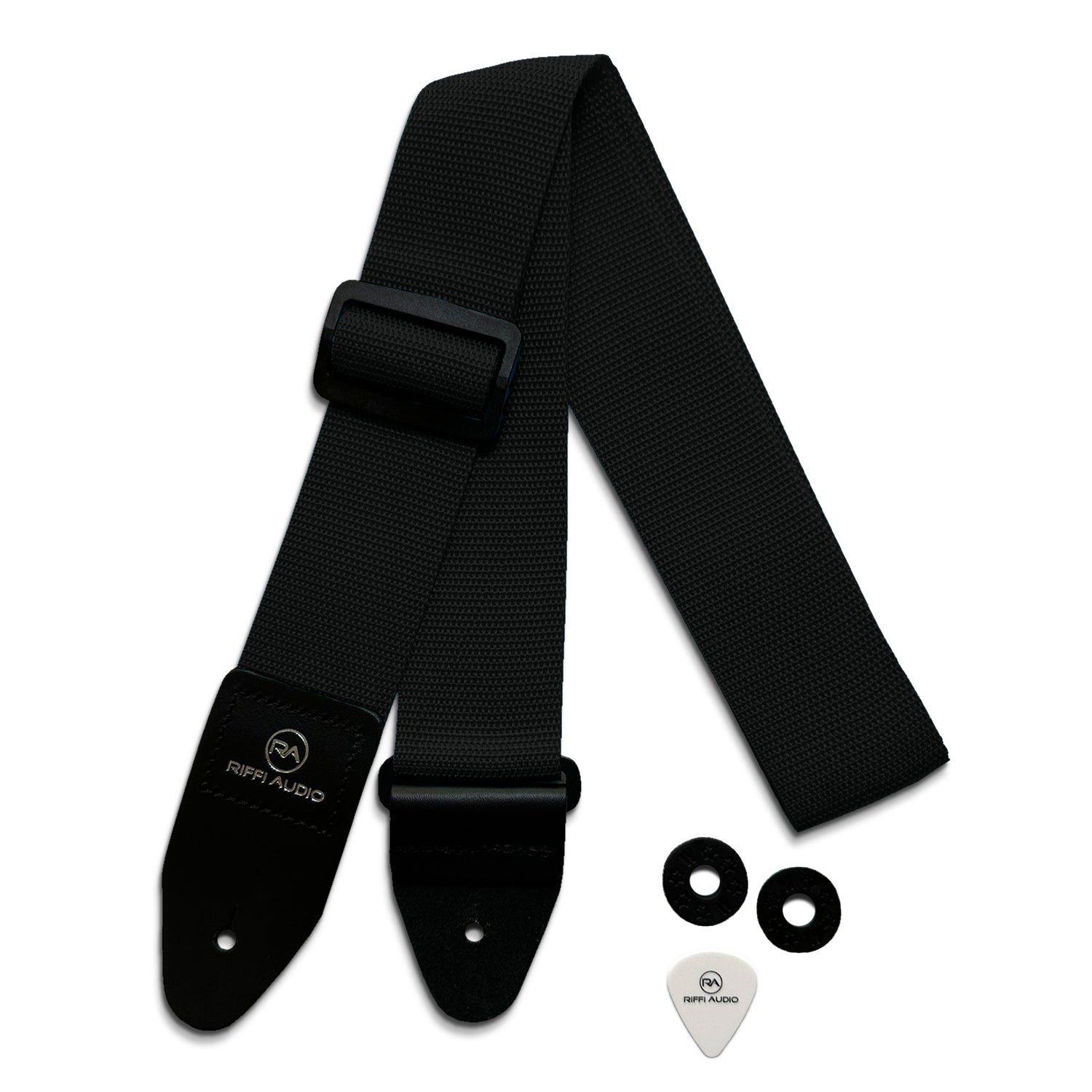 Riffi Audio Lite 1.0 Adjustable Guitar Strap with Strap Locks & Pick – 2" Polypropylene Strap for Electric, Bass & Acoustic Guitars – Black - Riffi Audio