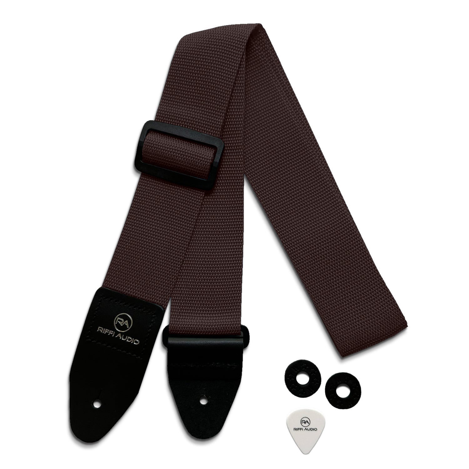 Riffi Audio Lite 1.0 Adjustable Guitar Strap with Strap Locks & Pick – 2" Polypropylene Strap for Electric, Bass & Acoustic Guitars – Brown - Riffi Audio