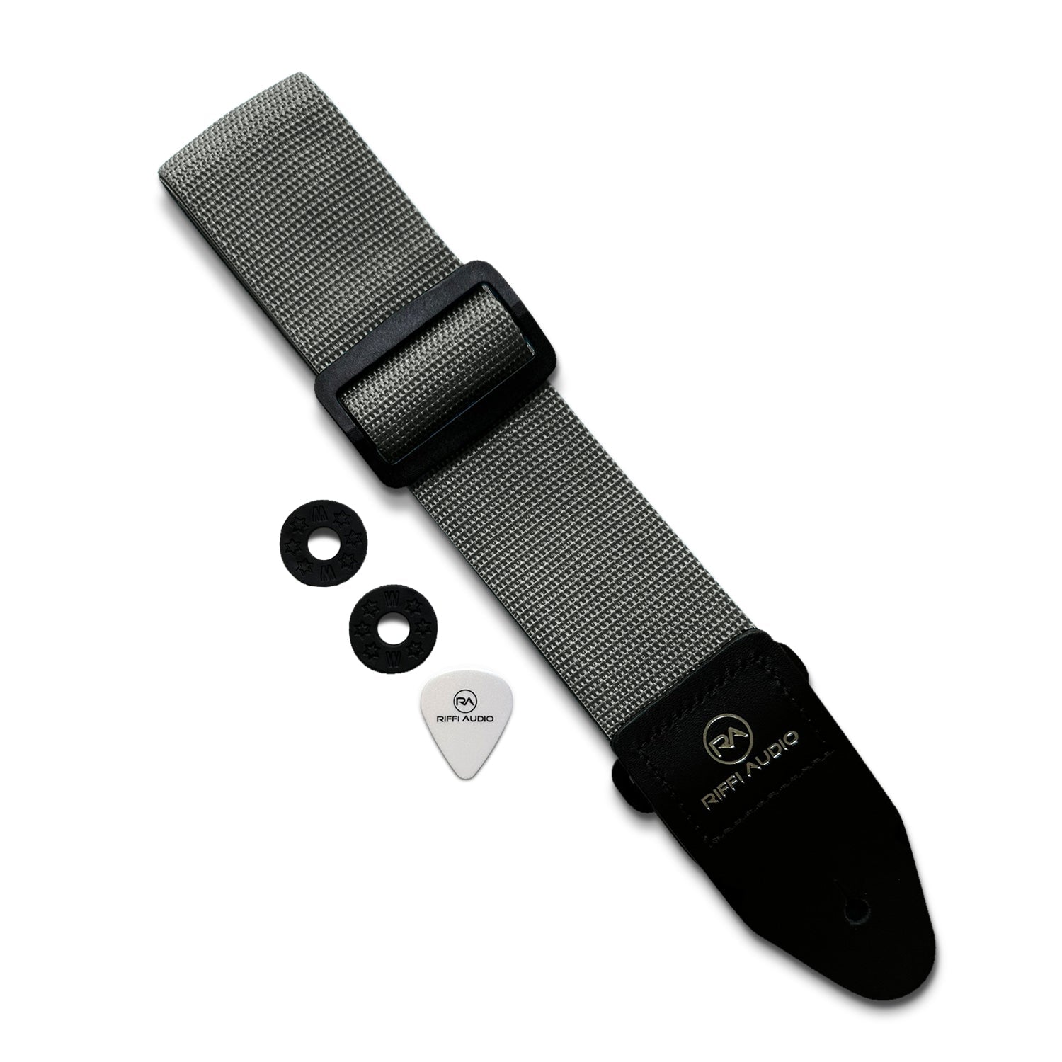 Riffi Audio Lite 1.0 Adjustable Guitar Strap with Strap Locks & Pick – 2" Polypropylene Strap for Electric, Bass & Acoustic Guitars – Gray - Riffi Audio