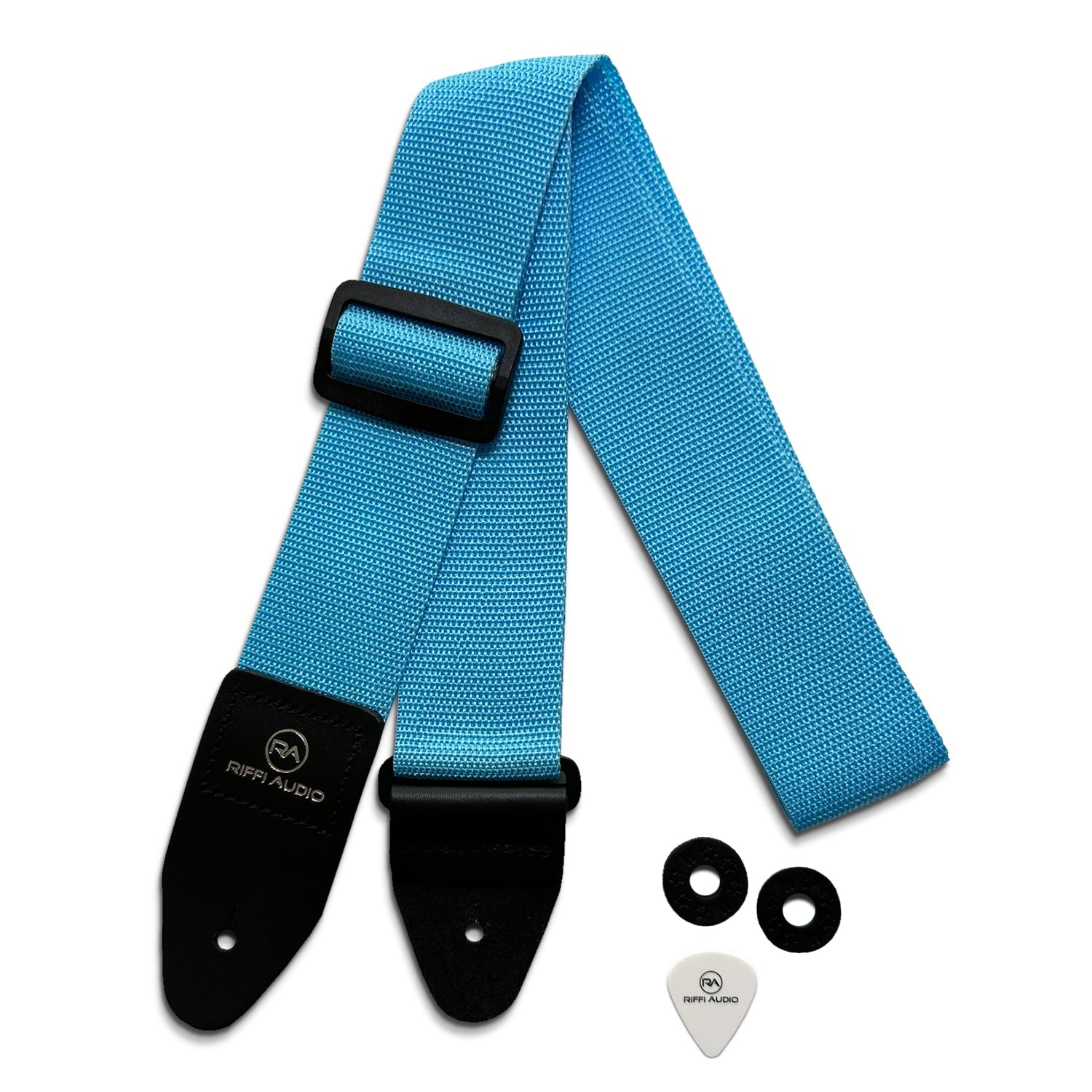 Riffi Audio Lite 1.0 Adjustable Guitar Strap with Strap Locks & Pick – 2" Polypropylene Strap for Electric, Bass & Acoustic Guitars – Light Blue - Riffi Audio