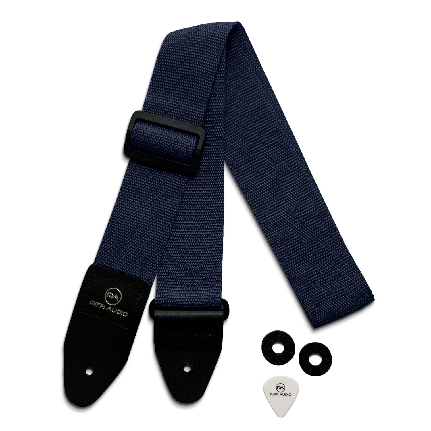 Riffi Audio Lite 1.0 Adjustable Guitar Strap with Strap Locks & Pick – 2" Polypropylene Strap for Electric, Bass & Acoustic Guitars – Navy Blue - Riffi Audio
