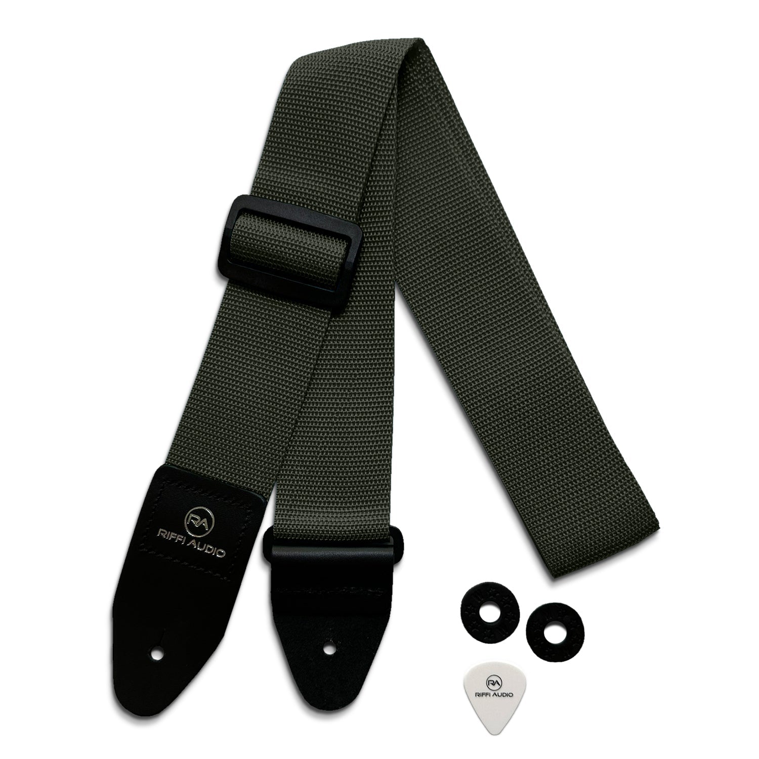 Riffi Audio Lite 1.0 Adjustable Guitar Strap with Strap Locks & Pick – 2" Polypropylene Strap for Electric, Bass & Acoustic Guitars – Olive Green - Riffi Audio