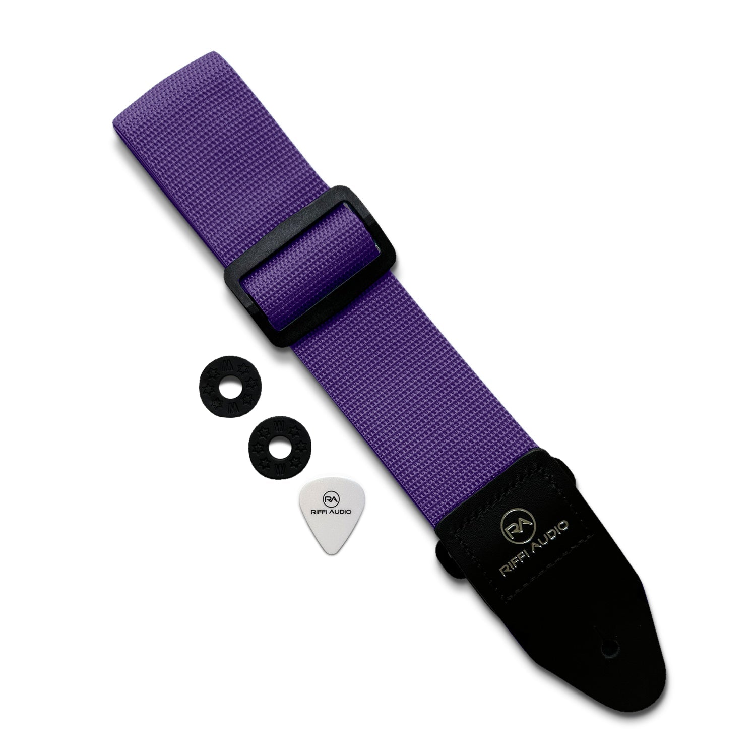 Riffi Audio Lite 1.0 Adjustable Guitar Strap with Strap Locks & Pick – 2" Polypropylene Strap for Electric, Bass & Acoustic Guitars – Purple - Riffi Audio