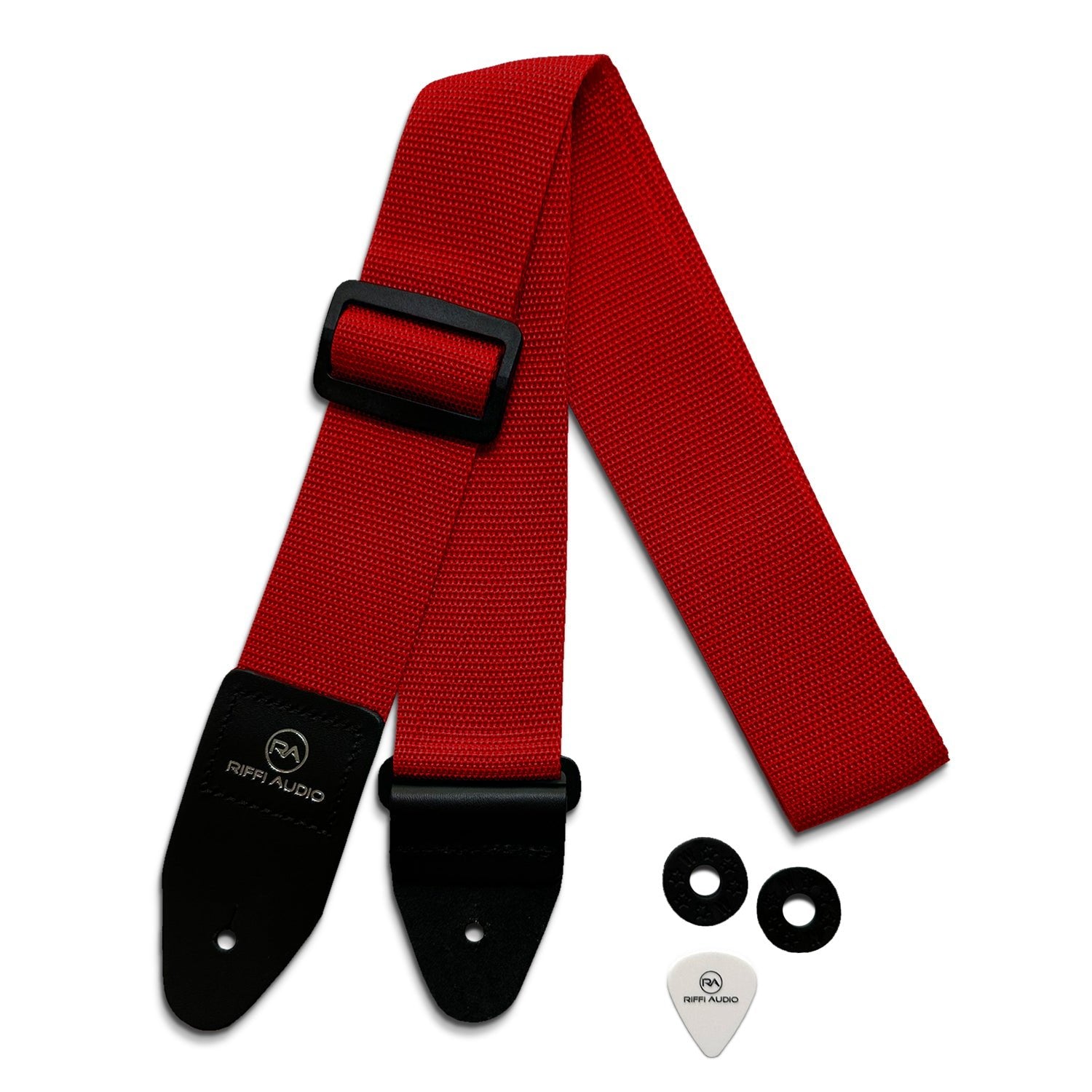 Riffi Audio Lite 1.0 Adjustable Guitar Strap with Strap Locks & Pick – 2" Polypropylene Strap for Electric, Bass & Acoustic Guitars – Red - Riffi Audio