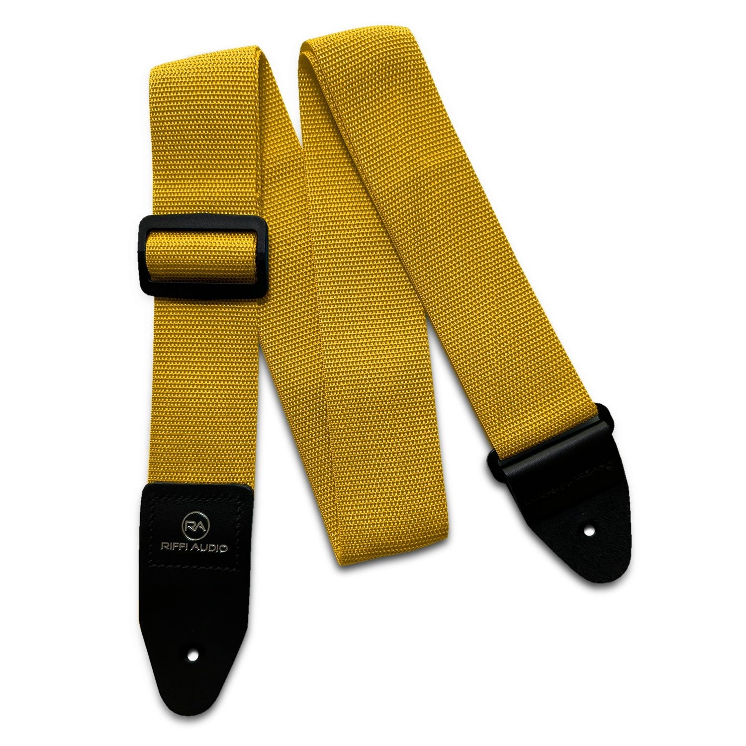 Riffi Audio Lite 1.0 Adjustable Guitar Strap with Strap Locks & Pick – 2" Polypropylene Strap for Electric, Bass & Acoustic Guitars – Yellow - Riffi Audio