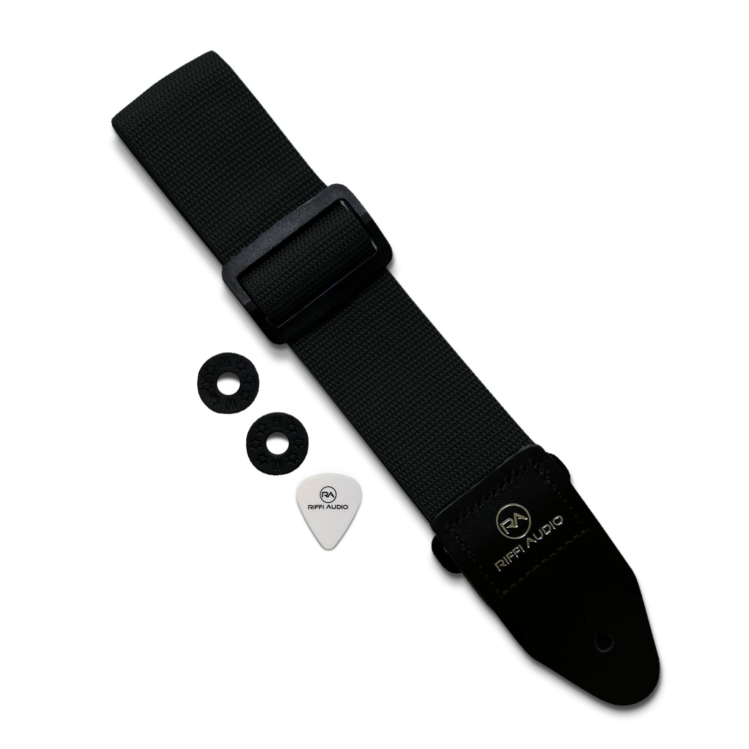 Riffi Audio Lite 1.0 Adjustable Guitar Strap with Strap Locks & Pick – 2" Polypropylene Strap for Electric, Bass & Acoustic Guitars – Black - Riffi Audio