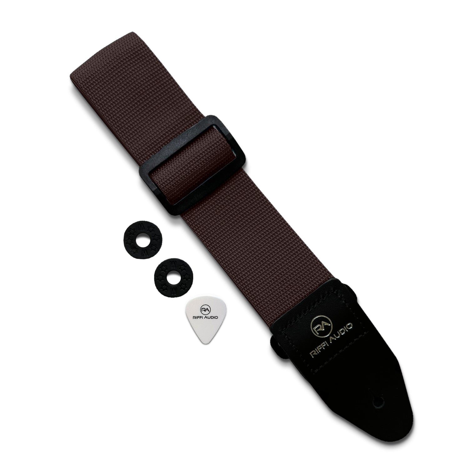 Riffi Audio Lite 1.0 Adjustable Guitar Strap with Strap Locks & Pick – 2" Polypropylene Strap for Electric, Bass & Acoustic Guitars – Brown - Riffi Audio