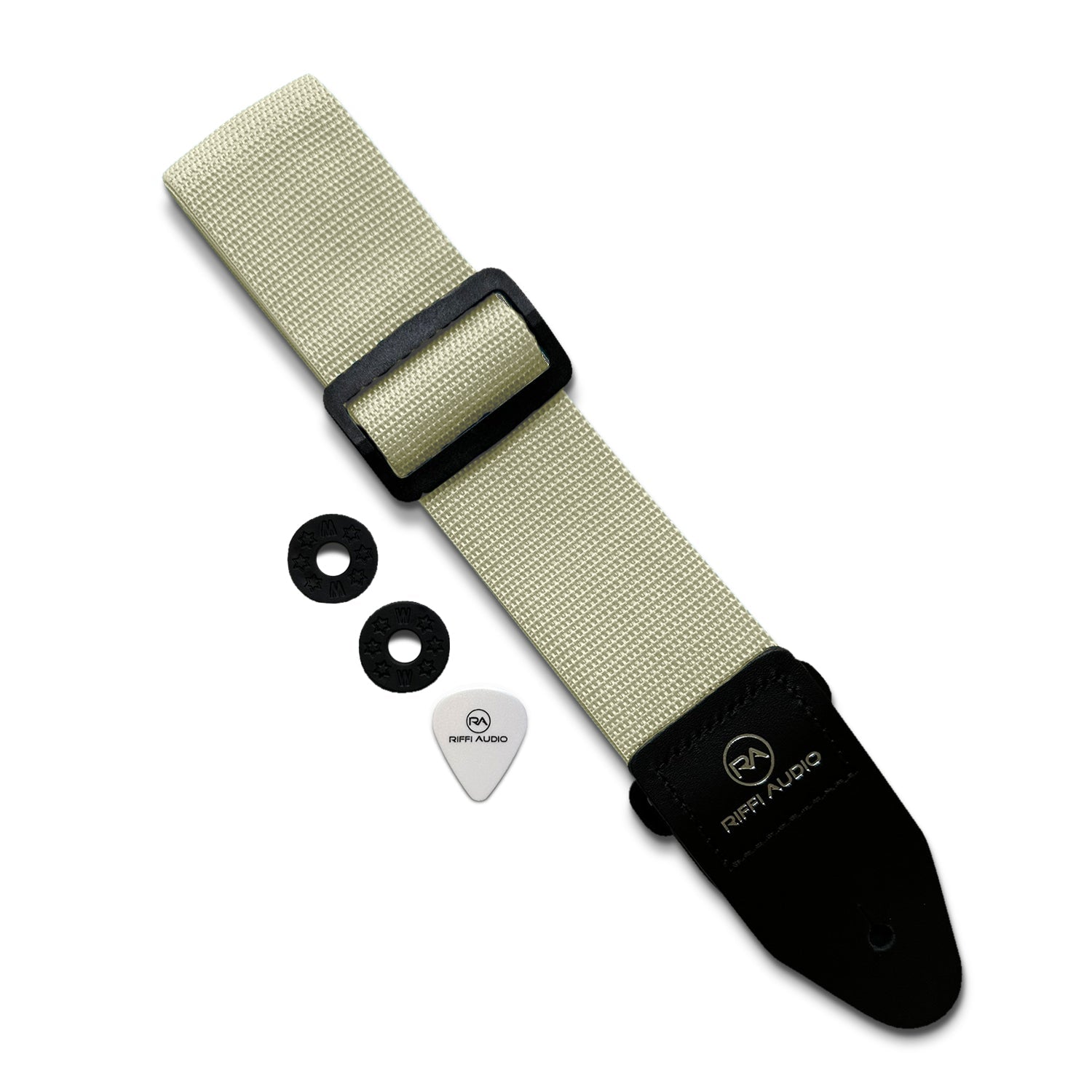 Riffi Audio Lite 1.0 Adjustable Guitar Strap with Strap Locks & Pick – 2" Polypropylene Strap for Electric, Bass & Acoustic Guitars – Cream - Riffi Audio
