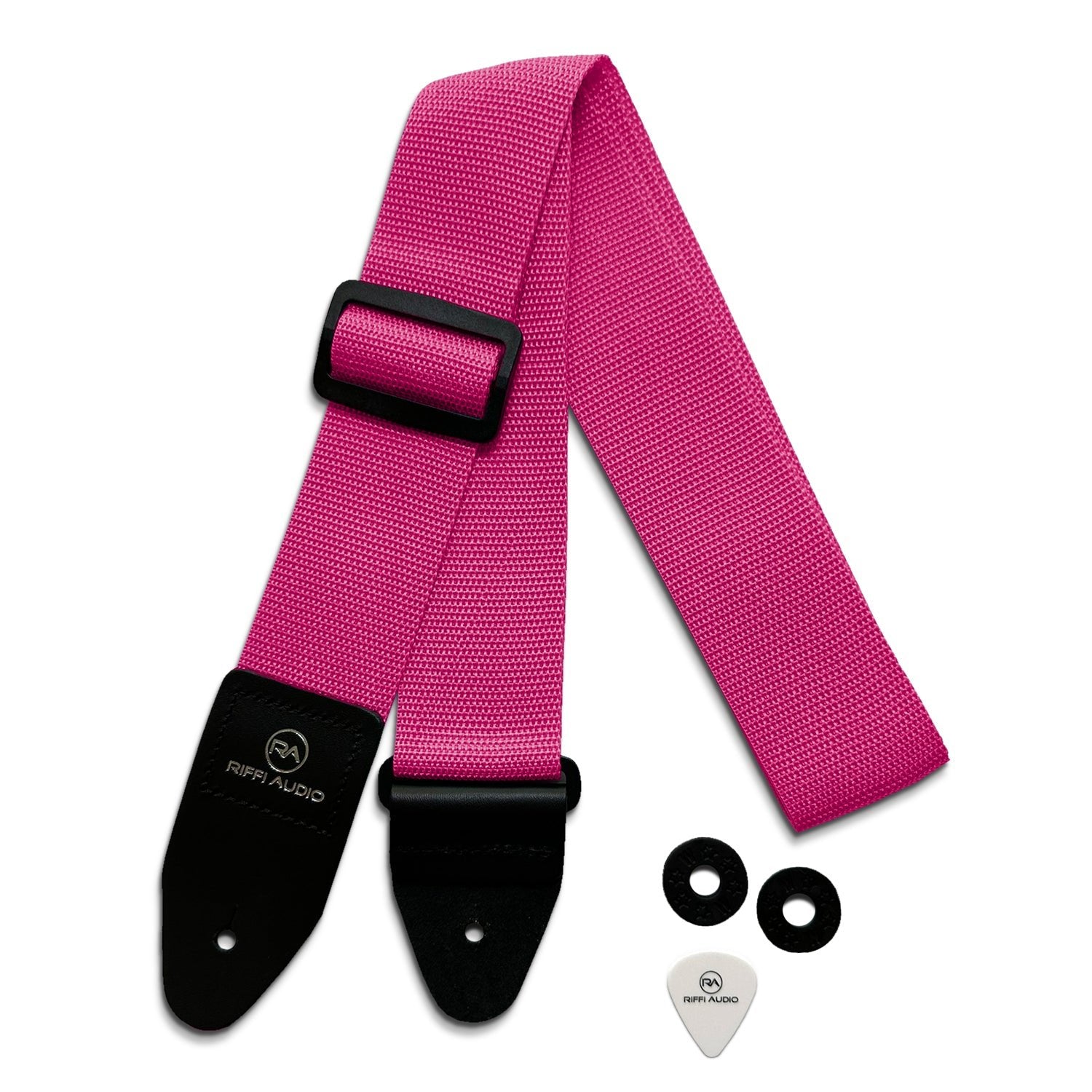 Riffi Audio Lite 1.0 Adjustable Guitar Strap with Strap Locks & Pick – 2" Polypropylene Strap for Electric, Bass & Acoustic Guitars – Hot Pink - Riffi Audio