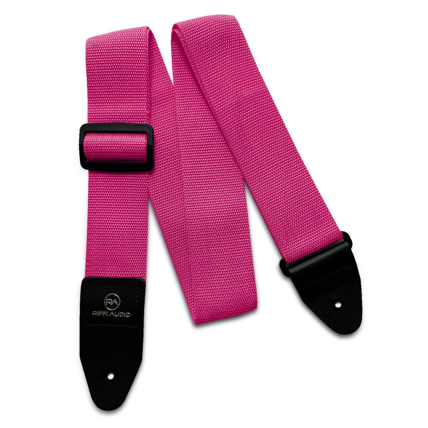 Riffi Audio Lite 1.0 Adjustable Guitar Strap with Strap Locks & Pick – 2" Polypropylene Strap for Electric, Bass & Acoustic Guitars – Hot Pink - Riffi Audio