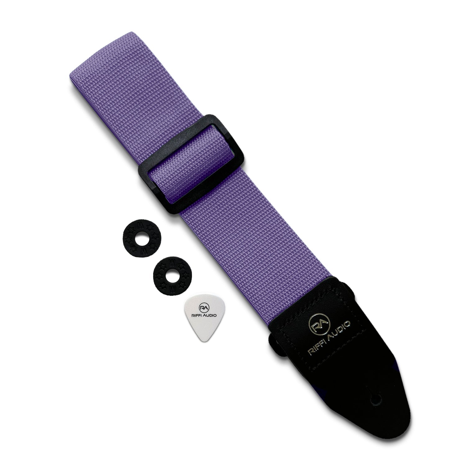 Riffi Audio Lite 1.0 Adjustable Guitar Strap with Strap Locks & Pick – 2" Polypropylene Strap for Electric, Bass & Acoustic Guitars – Light Purple - Riffi Audio