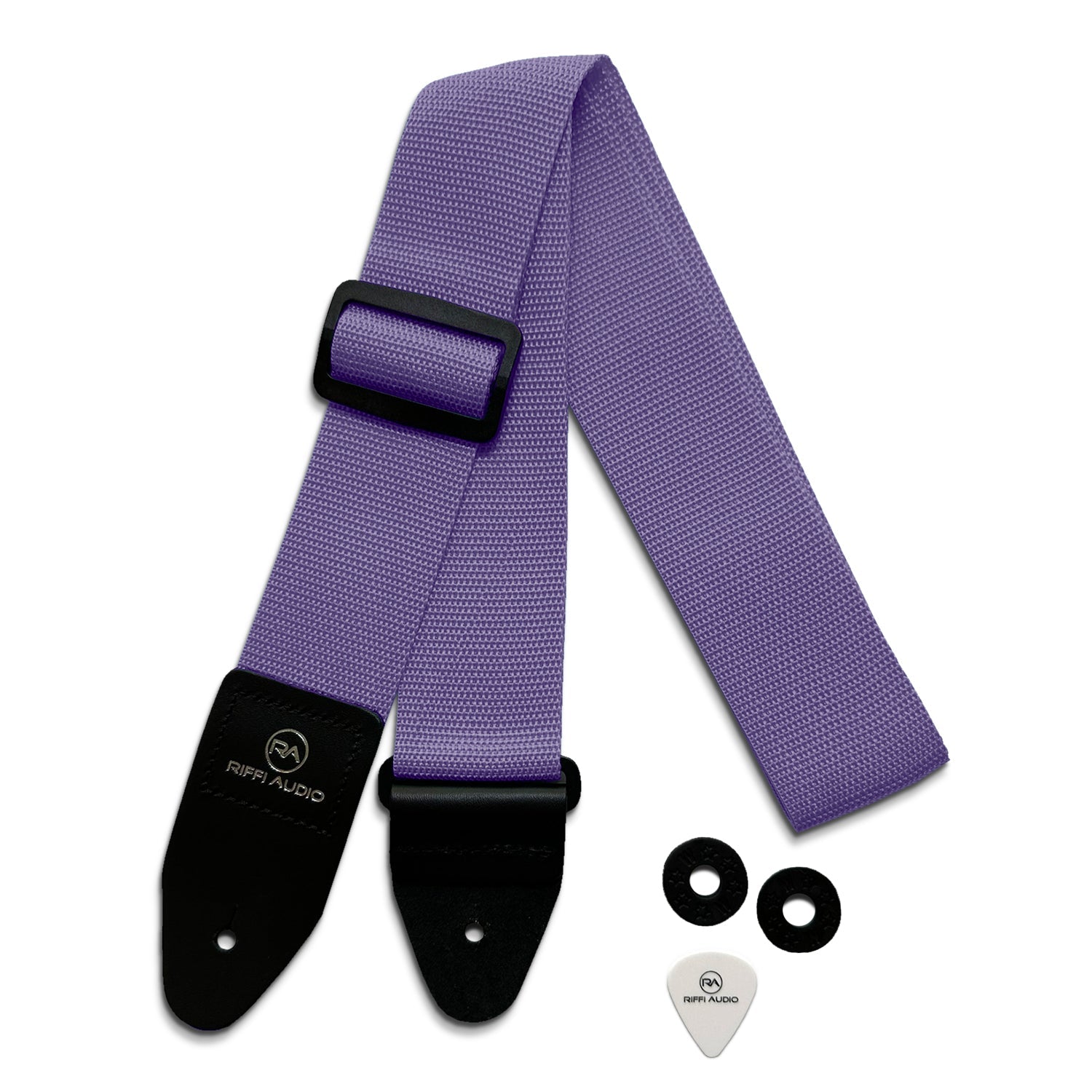 Riffi Audio Lite 1.0 Adjustable Guitar Strap with Strap Locks & Pick – 2" Polypropylene Strap for Electric, Bass & Acoustic Guitars – Light Purple - Riffi Audio