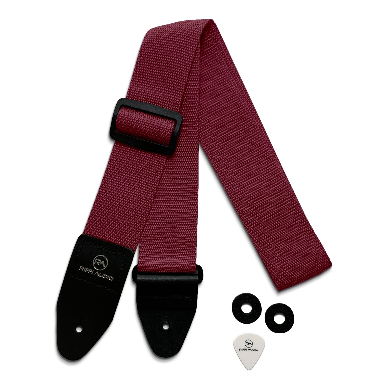 Riffi Audio Lite 1.0 Adjustable Guitar Strap with Strap Locks & Pick – 2" Polypropylene Strap for Electric, Bass & Acoustic Guitars – Maroon - Riffi Audio