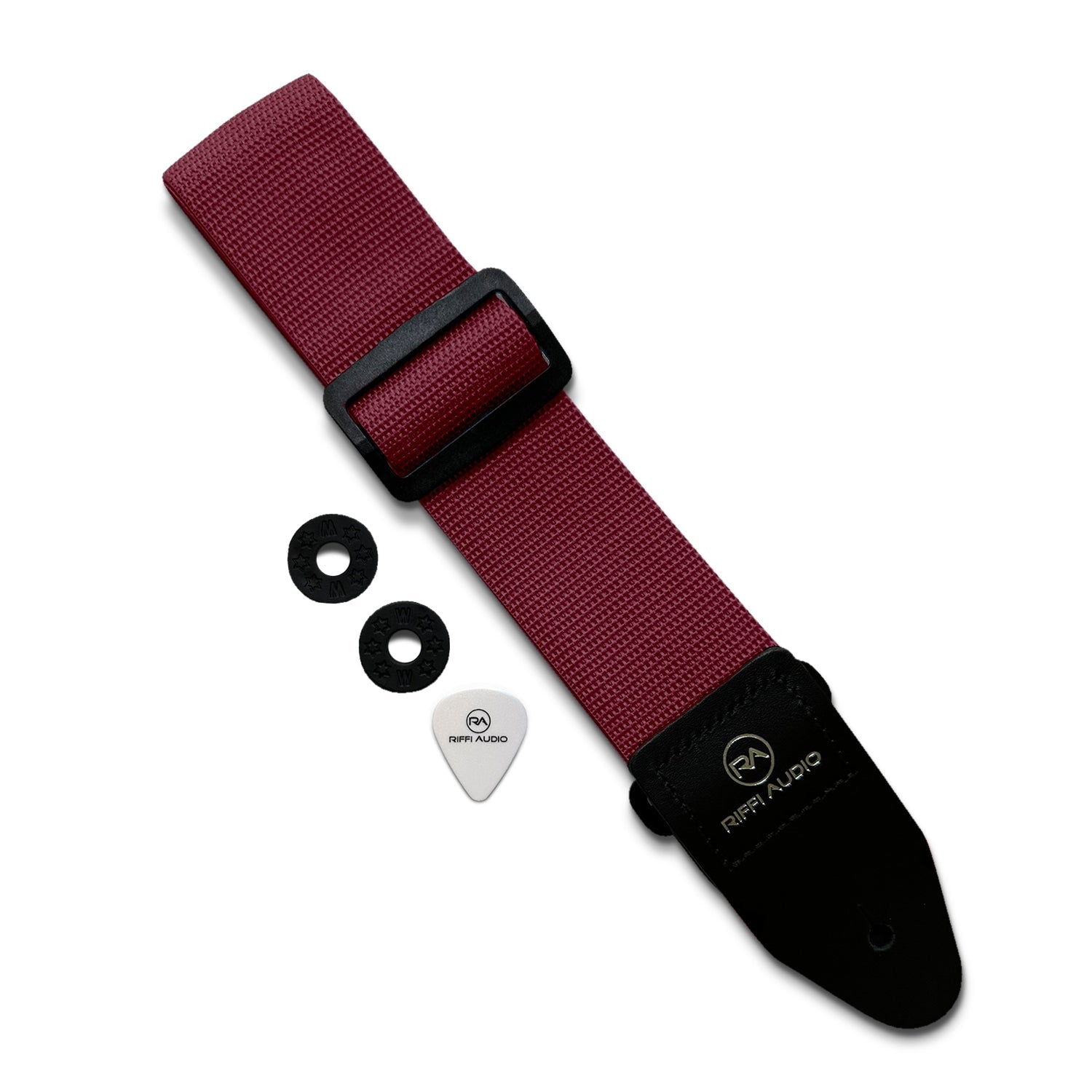 Riffi Audio Lite 1.0 Adjustable Guitar Strap with Strap Locks & Pick – 2" Polypropylene Strap for Electric, Bass & Acoustic Guitars – Maroon - Riffi Audio