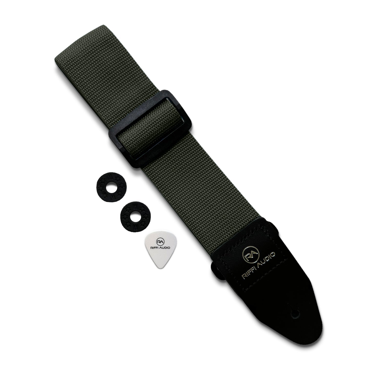 Riffi Audio Lite 1.0 Adjustable Guitar Strap with Strap Locks & Pick – 2" Polypropylene Strap for Electric, Bass & Acoustic Guitars – Olive Green - Riffi Audio