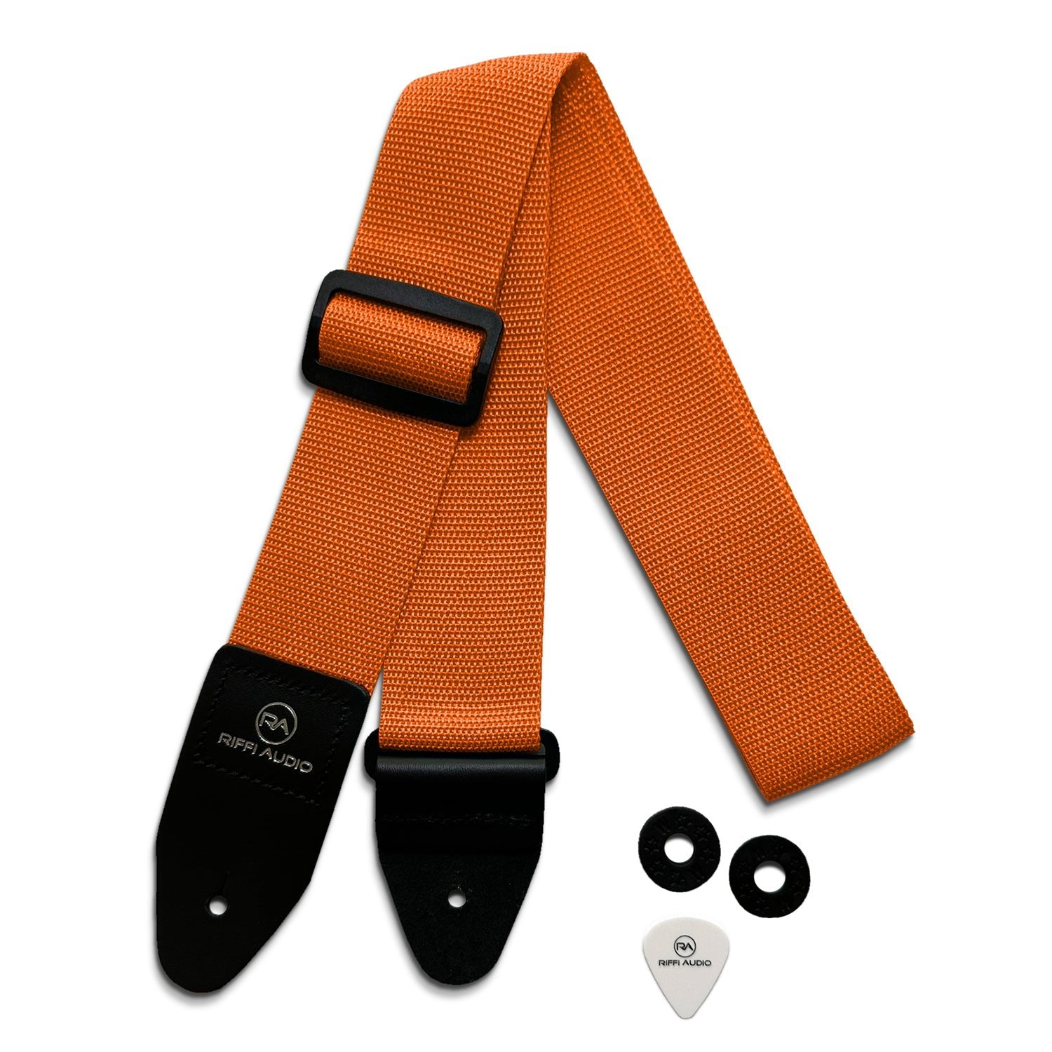 Riffi Audio Lite 1.0 Adjustable Guitar Strap with Strap Locks & Pick – 2" Polypropylene Strap for Electric, Bass & Acoustic Guitars – Orange - Riffi Audio