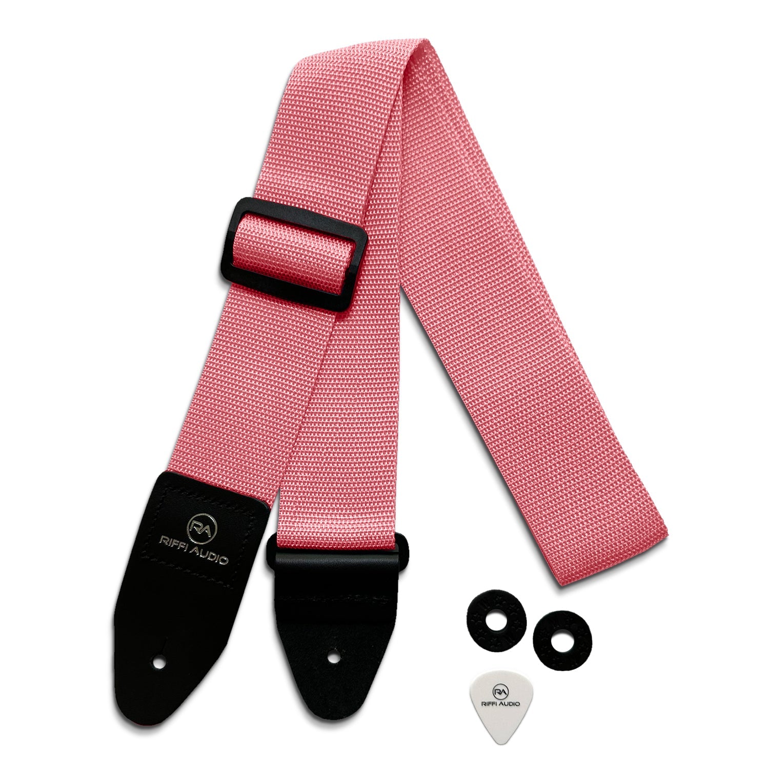 Riffi Audio Lite 1.0 Adjustable Guitar Strap with Strap Locks & Pick – 2" Polypropylene Strap for Electric, Bass & Acoustic Guitars – Pink - Riffi Audio