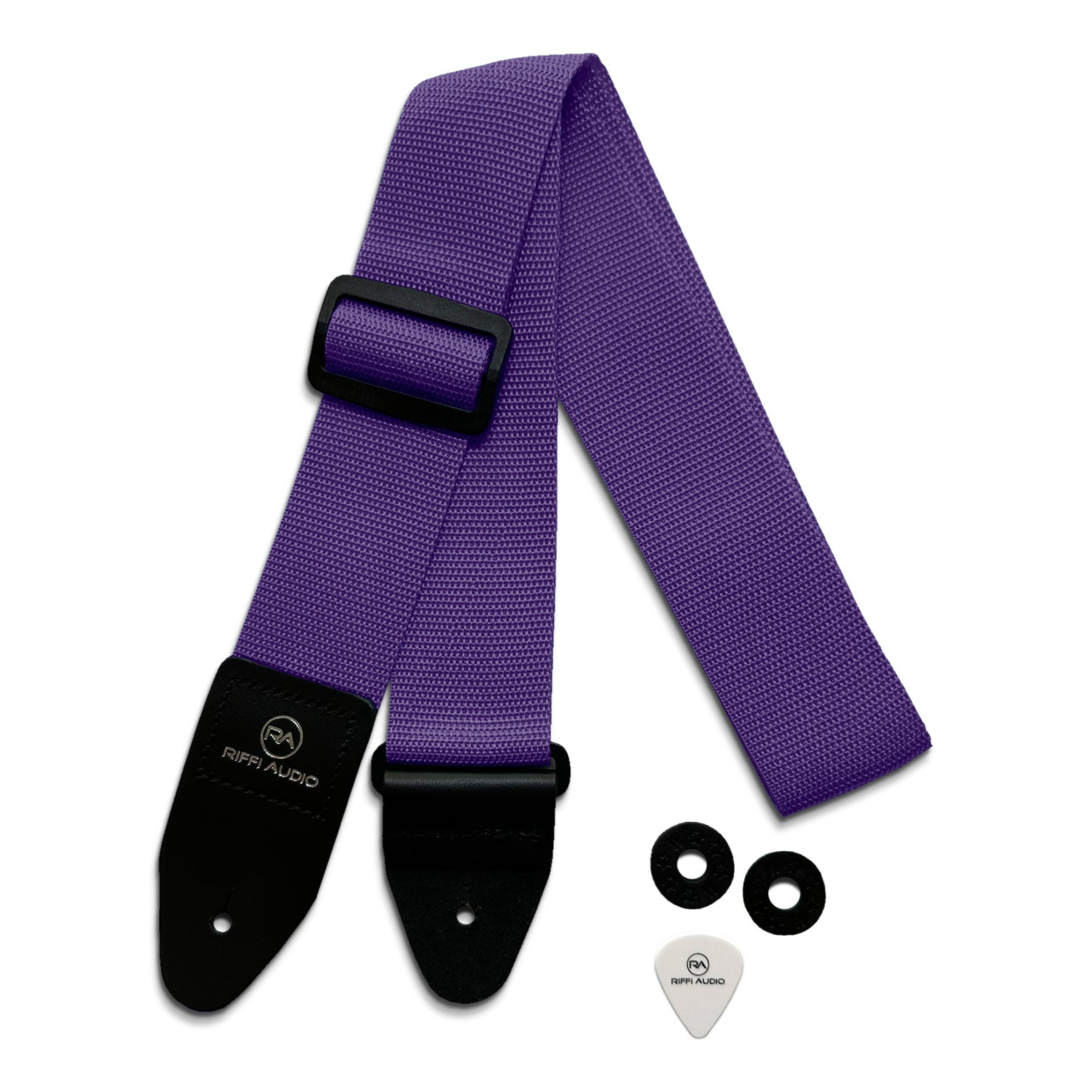 Riffi Audio Lite 1.0 Adjustable Guitar Strap with Strap Locks & Pick – 2" Polypropylene Strap for Electric, Bass & Acoustic Guitars – Purple - Riffi Audio