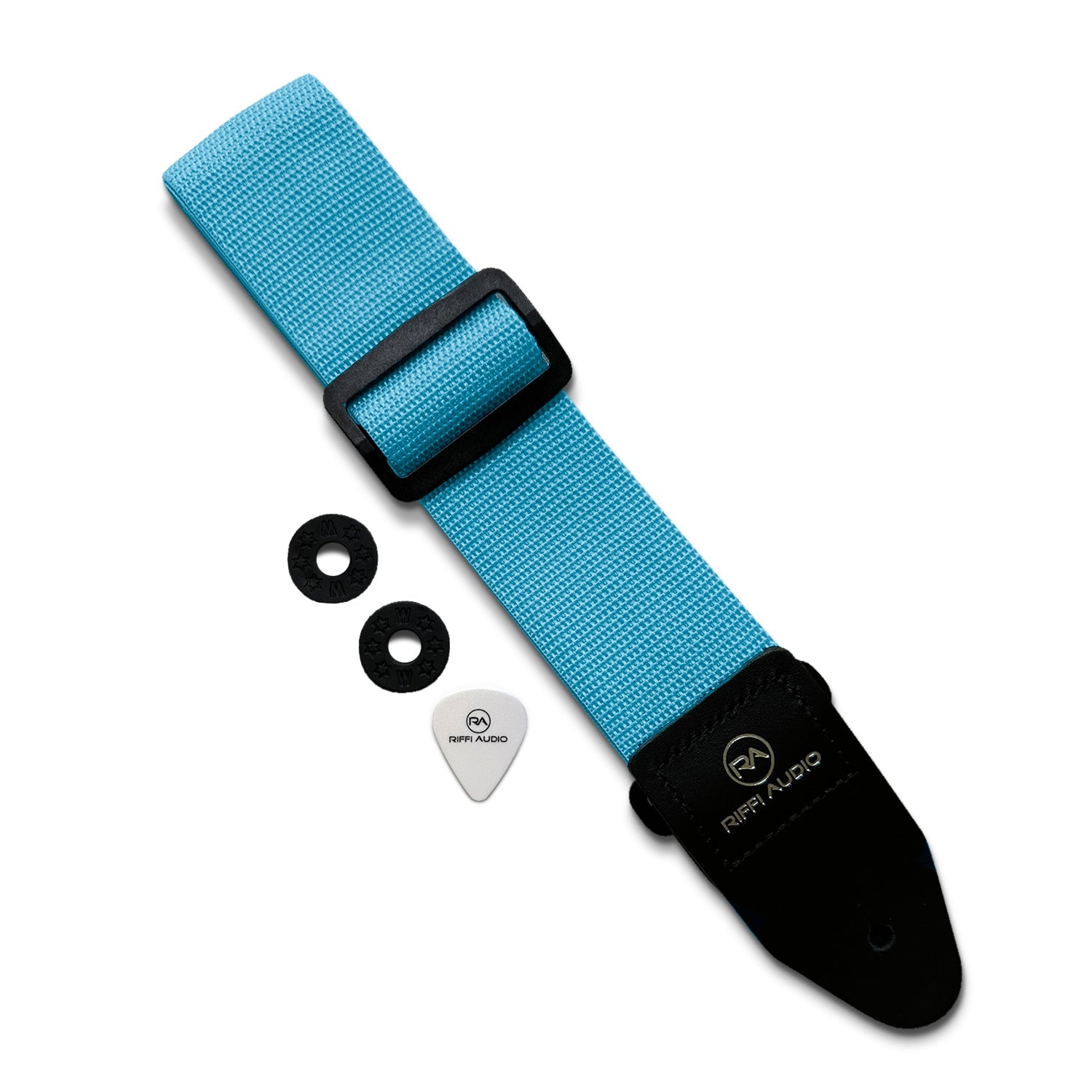 Riffi Audio Lite 1.0 Adjustable Guitar Strap with Strap Locks & Pick – 2" Polypropylene Strap for Electric, Bass & Acoustic Guitars – Sky Blue - Riffi Audio