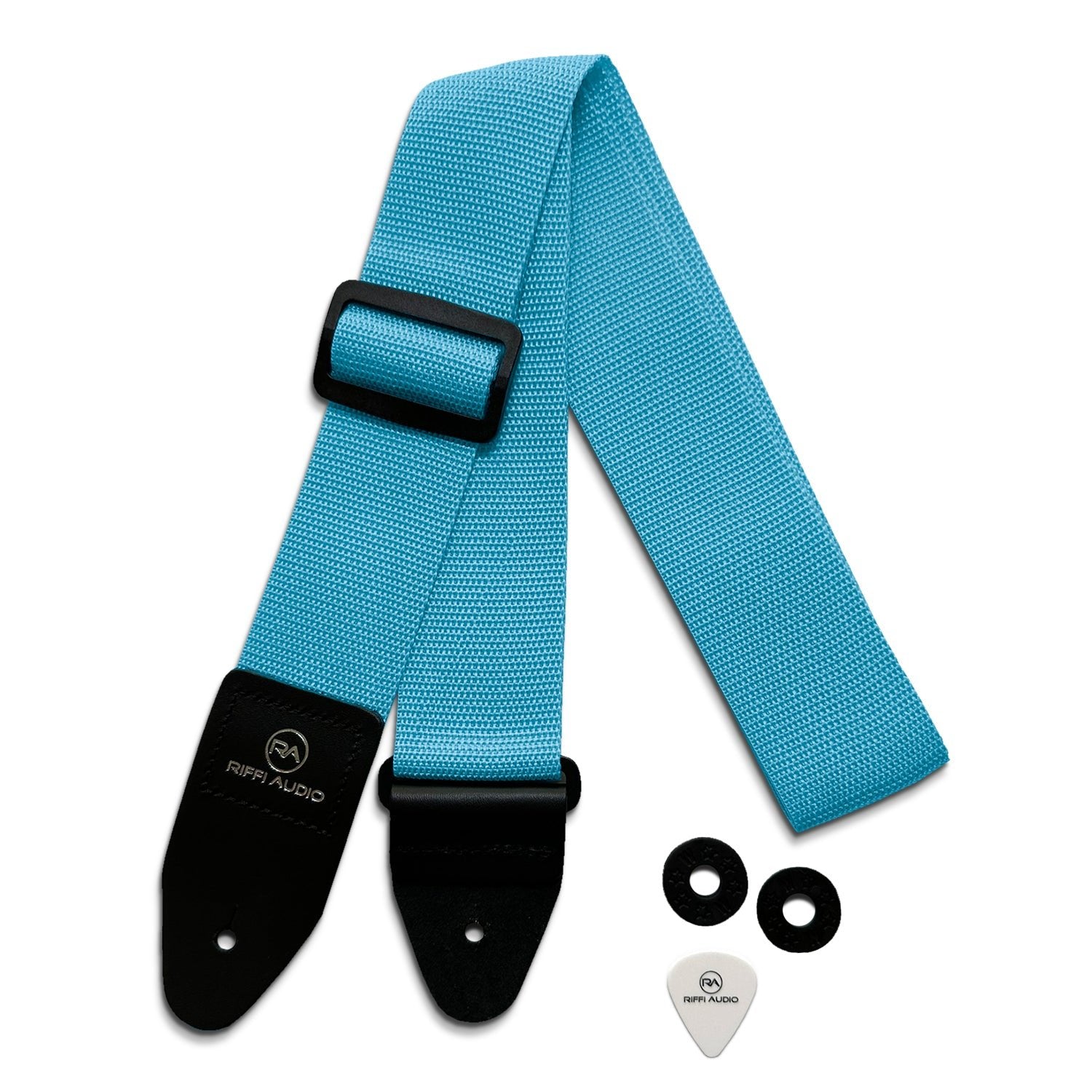 Riffi Audio Lite 1.0 Adjustable Guitar Strap with Strap Locks & Pick – 2" Polypropylene Strap for Electric, Bass & Acoustic Guitars – Sky Blue - Riffi Audio