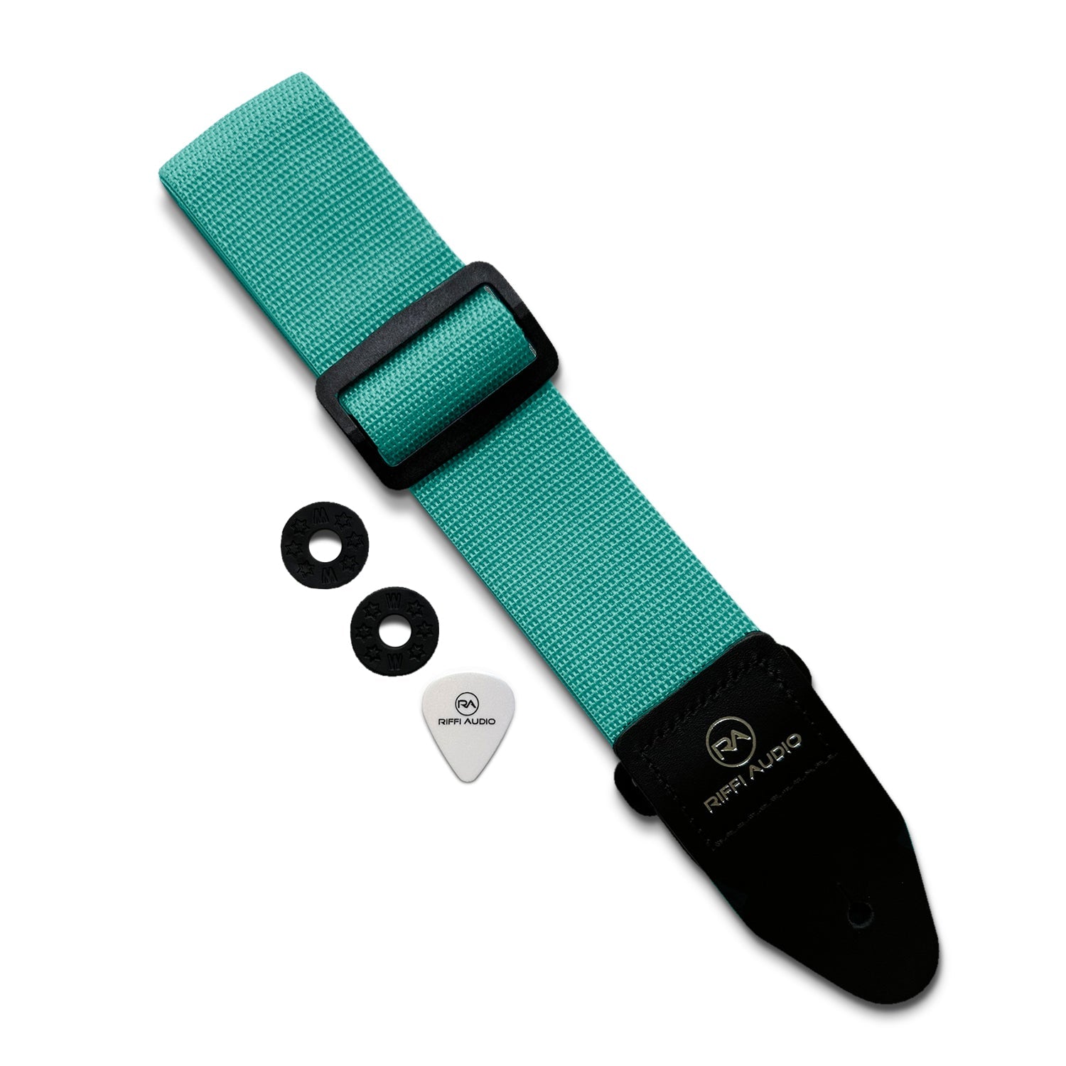 Riffi Audio Lite 1.0 Adjustable Guitar Strap with Strap Locks & Pick – 2" Polypropylene Strap for Electric, Bass & Acoustic Guitars – Teal - Riffi Audio