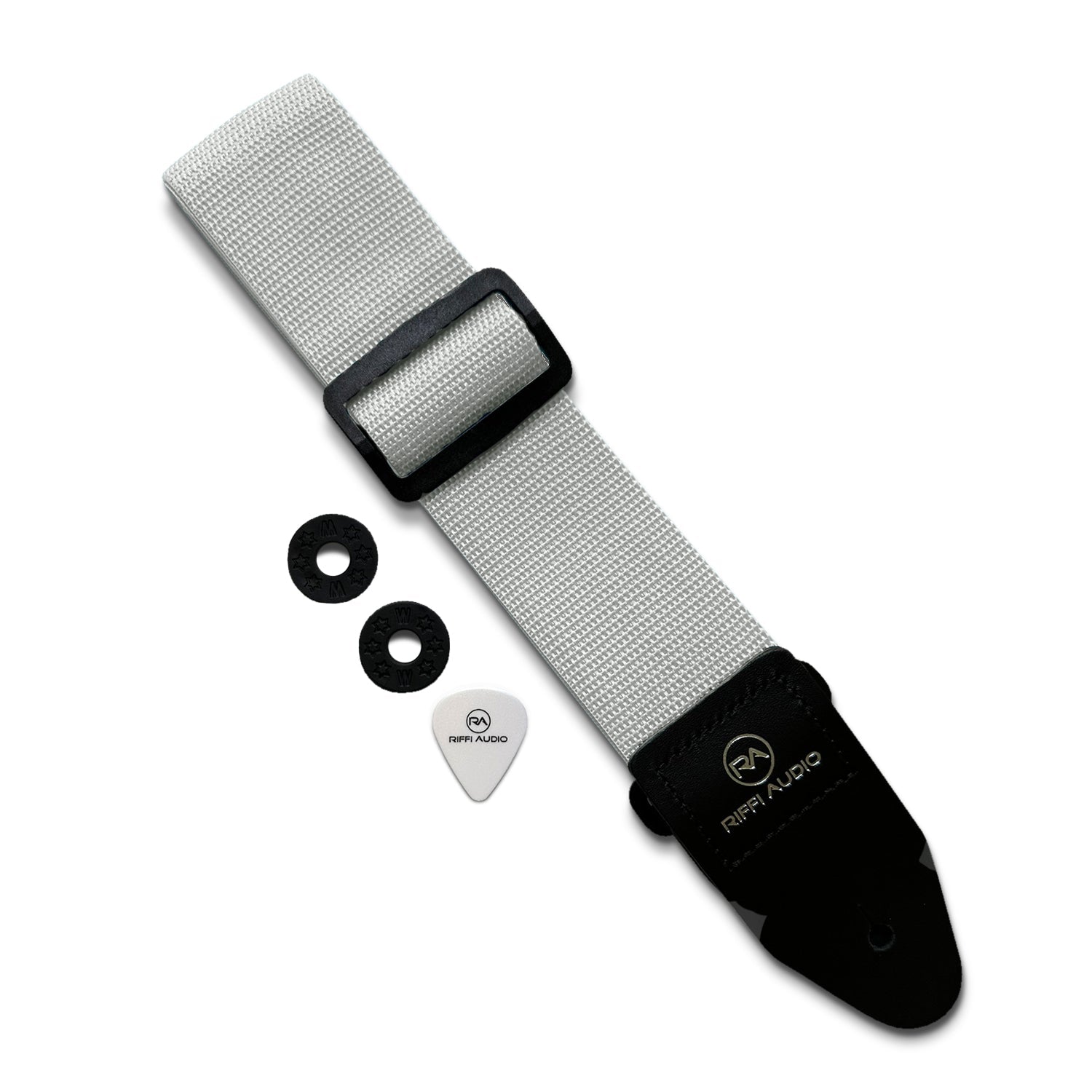 Riffi Audio Lite 1.0 Adjustable Guitar Strap with Strap Locks & Pick – 2" Polypropylene Strap for Electric, Bass & Acoustic Guitars – White - Riffi Audio