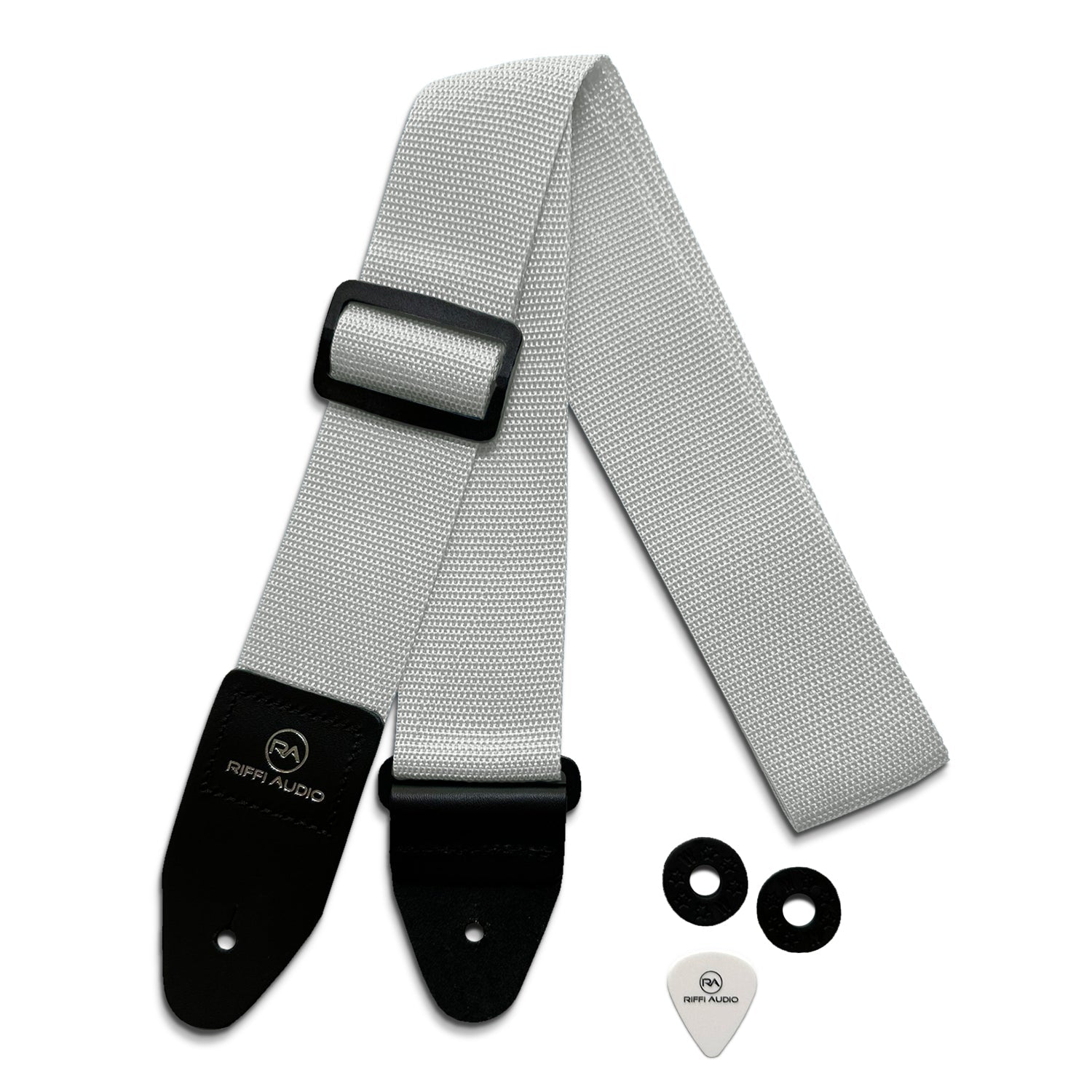 Riffi Audio Lite 1.0 Adjustable Guitar Strap with Strap Locks & Pick – 2" Polypropylene Strap for Electric, Bass & Acoustic Guitars – White - Riffi Audio